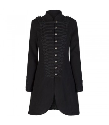 Women Military Style Coat Black Wool Victorian Style Braided Effect Coat 